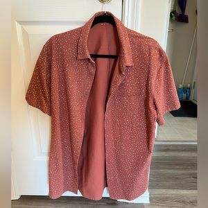 Lululemon Airing Easy Short Sleeve Button up, size L, red.